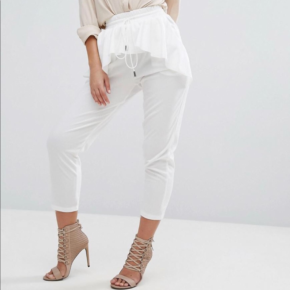 White Joggers with Frill Detail